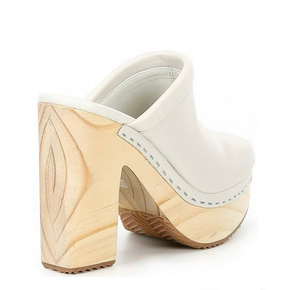 NWOT STEVE MADDEN Alvara Leather Block Heeled Mule Sandals Bone 9.5” - Picture 3 of 13